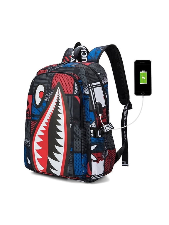 Shark Teens Backpacks Fashion Schoolbag Casual Waterproof Travel USB Laptop Backpack (Style 4)