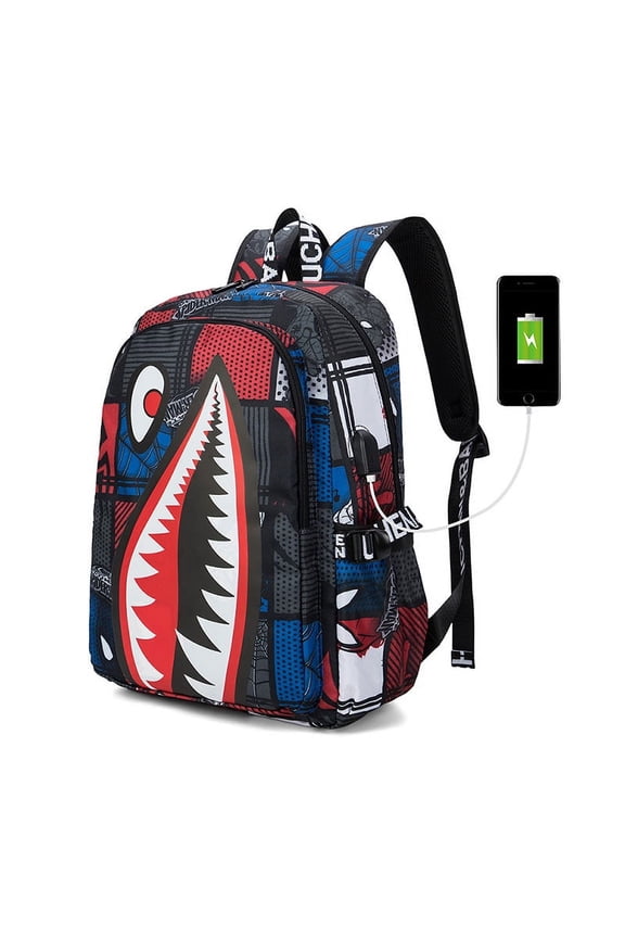 Shark Teens Backpacks Fashion Schoolbag Casual Waterproof Travel USB Laptop Backpack (Style 4)