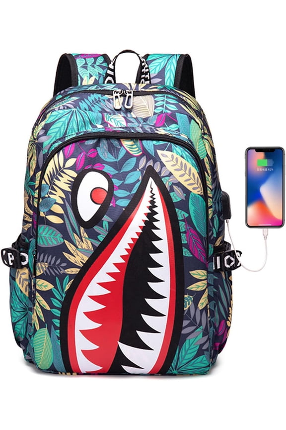 Shark Teens Backpacks Fashion Schoolbag Casual Waterproof Travel USB Laptop Backpack (Style 4)