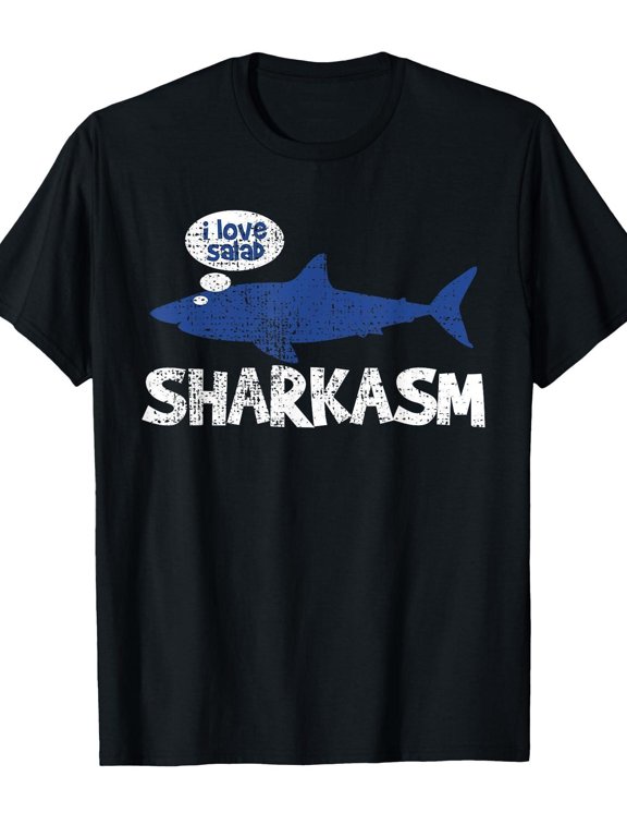 Shark Teeth T-Shirt - Funny Biology Gift Suitable for - Casual Wear, Shark Shkasm I Love Salad with Teeth Pattern, Crew Neck Short Sleeve Shirt, Machine Washable for, Parties