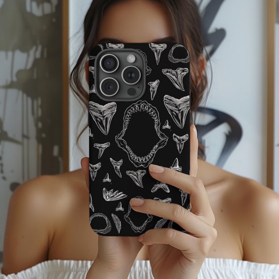 Shark Teeth and Jaws Black, White and Gray Tough Case for Apple iPhone, Polycarbonate Outer Shell with TPU Liner