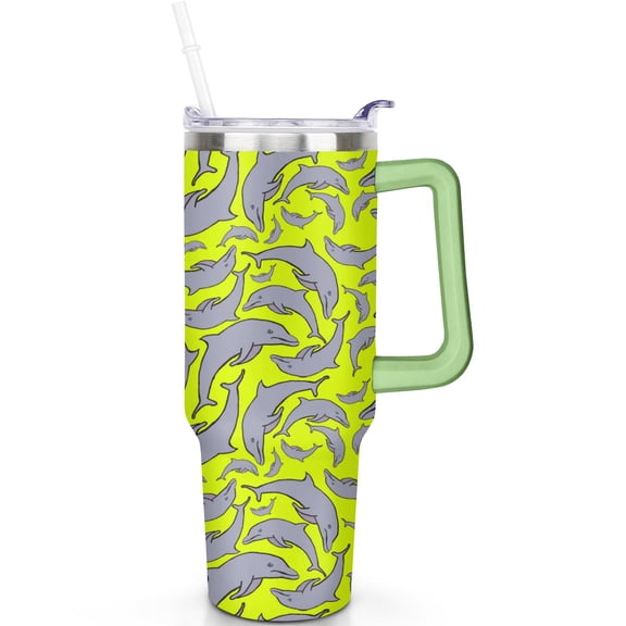 Shark Theme 40 oz Tumbler with Handle Straw 40oz Stylish Shark Tumbler SpillProof Lid Double Insulated Coffee Cup Ideal Shark Lover Gifts for HimHer