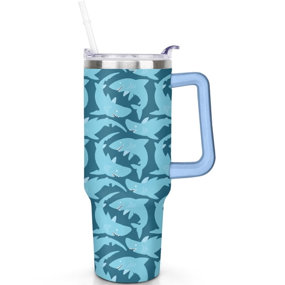 Shark Theme 40oz Tumbler with Handle Straw 40 oz Shark Tumbler Spill Proof Lid Double Insulated Travel Coffee Mug Gifts for Shark Lovers Travel Must Haves
