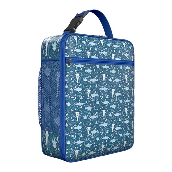 Shark-Themed Lunch Bag for Everyday Use, Insulated Reusable Lunch Box with Leakproof Seal, Ocean Series Compact Cooler Tote with Pockets for School or Office