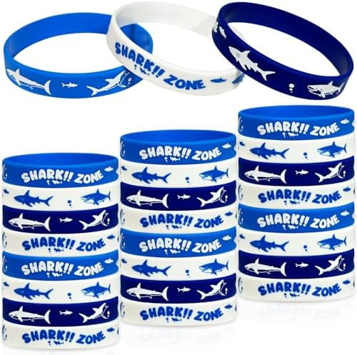Shark Themed Rubber Bracelets Shark Party Supplies Shark Silicone Wristbands Shark Birthday or Baby Shower Party Gift Bag Fillers Goodie Bag Stuff, Set of 24 Counts$$Home Decor, Kitchen, & Other