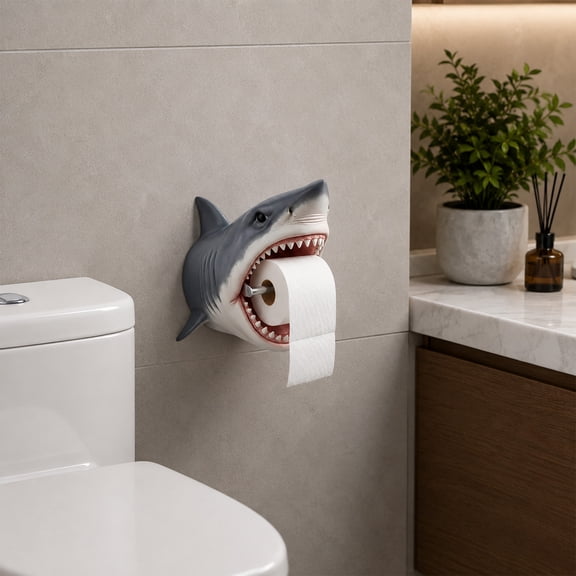 Shark Themed Toilet Paper Holder, Funny Toilet Paper Holder, Wall Mount Toilet Paper Holder, Shark Wall Decor, 7X6X6 Inch Creative Wall Mounted Design for Storing Standard