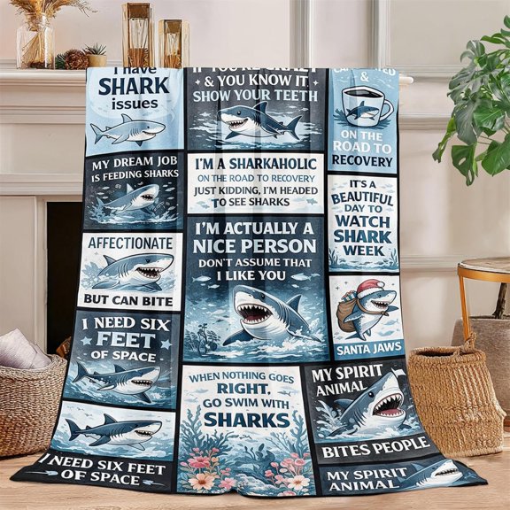Shark Throw Blanket 60"x50" Super Soft Plush Fluffy Fleece Cozy Fuzzy Shark Blanket for Girls, Women, Kids, Boys, Adults, Men Sharks Lover Gift & Home Decor