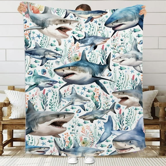 Shark Throw Blanket for Boys Girls, Ultra-Soft Flannel Shark Blanket for Couch Sofa Bed, Shark Printed Decor for Toddlers Infants Newborns,Shark Lovers Gifts,30"x40"-Toddlers/Pets Size