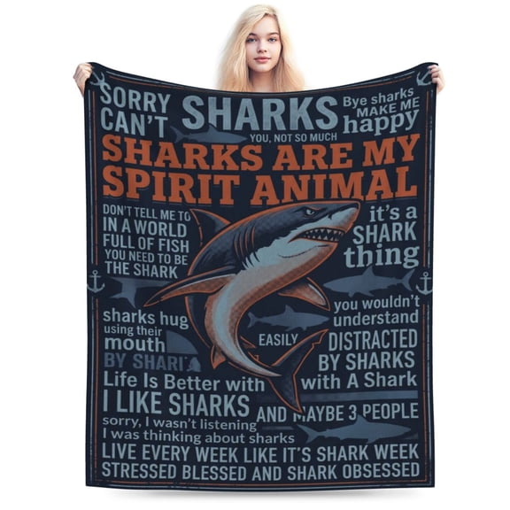 Shark Throw Blanket,Shark Gifts for Women/Men, Unique Shark Lovers Themed Blanket Accessories/Stuff, Cute Sharks Things Soft Throw 50x40