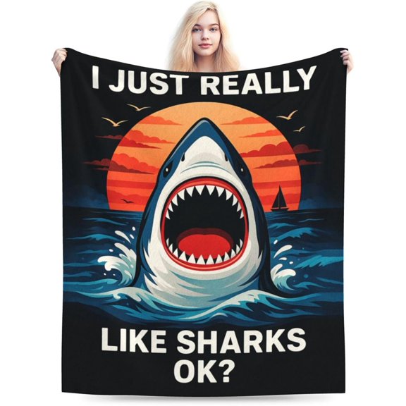 Shark Throw Blanket, Soft Flannel Fleece Fuzzy Plush Warm Bedding, Shark Gifts for Men Women Boys Girls, Ideal for Shark Lovers, for Sofa Bed Couch, 80 x 60 Inch