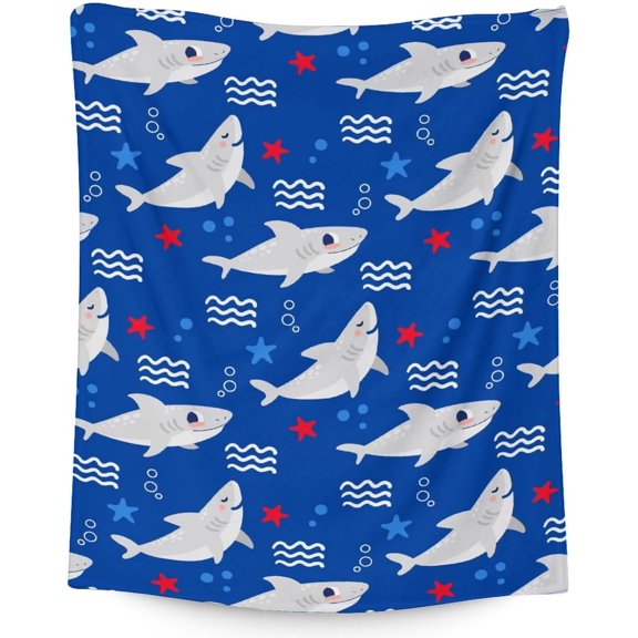 Shark Throw Blanket for Girls - 30x40 Inches Lap Size Soft Fuzzy Plush Throws Gift - Dark Blue Cute Blanket for Couch & Office