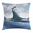 thumbnail image 1 of Shark Throw Pillow Cushion Cover, Fear Management Leadership Concept with A Penguin Holding Shark Humor Design, Decorative Square Accent Pillow Case, 16 X 16 Inches, Blue Grey Dust, by Ambesonne, 1 of 2