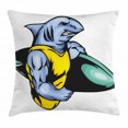 thumbnail image 1 of Shark Throw Pillow Cushion Cover, Grumpy Surfer Shark with Muscled Body Exotic Sports Mascot Cartoon, Decorative Square Accent Pillow Case, 16 X 16 Inches, Light Blue Yellow Jade Green, by Ambesonne, 1 of 2
