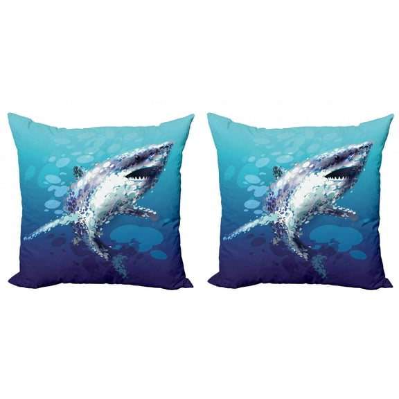 Ambesonne Blue Throw Pillow Cover 2 Pack, Shark Oceanlife Animal, 24", Blue Grey