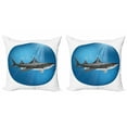 thumbnail image 1 of Shark Throw Pillow Cushion Cover Pack of 2, Shark in Sea with Sun Rays in Circle Aquatic Underwater Creature Predator Adventure, Zippered Double-Side Digital Print, 4 Sizes, Blue Grey, by Ambesonne, 1 of 2