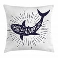 thumbnail image 1 of Shark Throw Pillow Cushion Cover, Spirit of Adventure Quote over A Fish Body Wildlife Motivational Grunge Design, Decorative Square Accent Pillow Case, 24 X 24 Inches, Indigo Pearl, by Ambesonne, 1 of 2