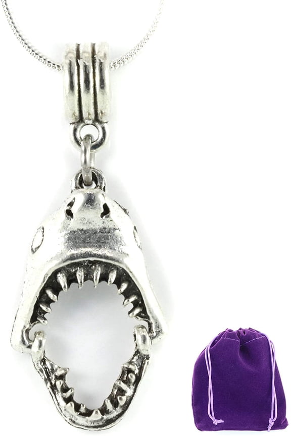 Shark Tooth Necklace | Shark Necklace on a 22 inch Stainless Steel Chain a Shark Jaw Charm