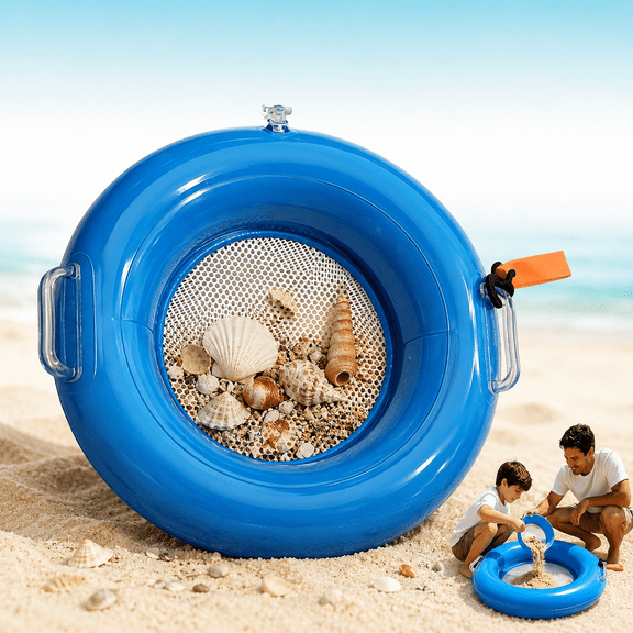 Shark Tooth Sifter, Inflatable Floating Beach Sand Sifter with Retractable Handle,Wrist Strap,Air Pump,Floating Shark Tooth Sifters,Lightweight Mesh Hunting Tool for Shells, & Beach Collecting