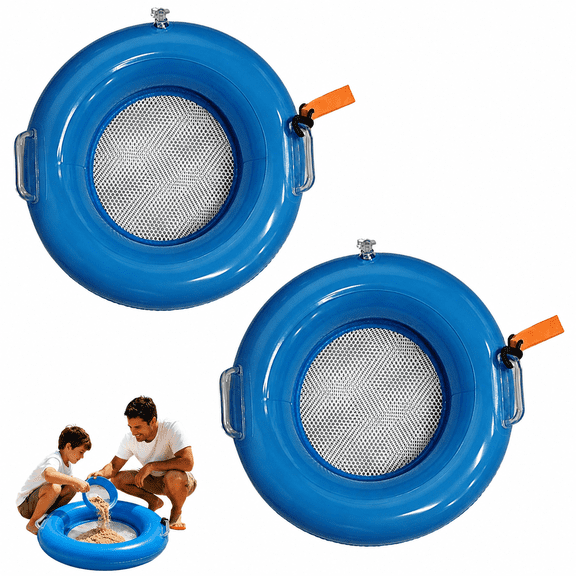 Shark Tooth Sifter - Inflatable Floating Beach Sand Sifter with Retractable Handle & Wrist Strap, Lightweight Mesh Fossil & Shell Hunting Tool for Beach Combing