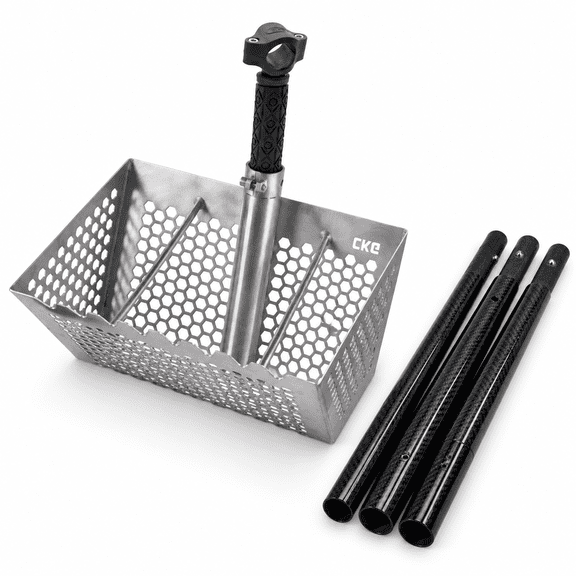 Shark Tooth Sifter Sand Scoop for Beach, Flea Rake with Carbon Handle, Stainless Steel