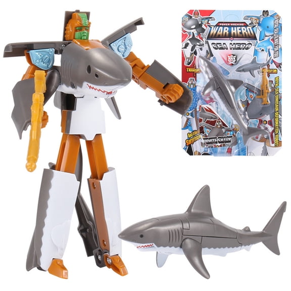 Shark Transforming Robot Toy, Great White Shark Ocean Anime Figure, Children's Toy Conversion Robot Ocean Anime Figurine Christmas