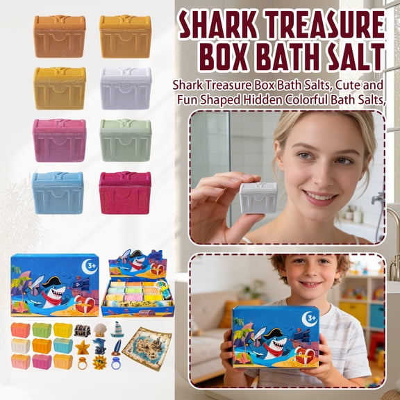 Shark Treasure Box Bath Bombs with Surprise Inside, 9 Pack Natural Essential Oil Bath Salts Gift Set with Hidden Figurines & Treasure Map