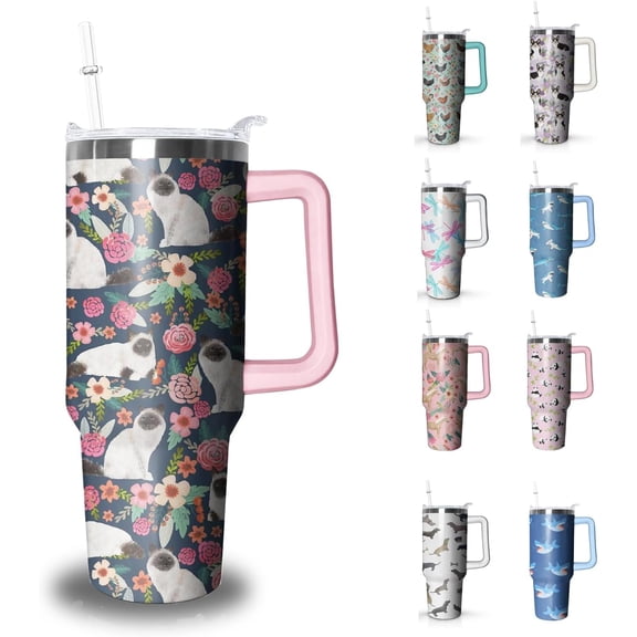 Shark Tumbler with Handle and Straw, 40oz Insulated Stainless Steel Travel Mug, Pink Cup with Lid - Ideal Gift for Women Animal Lovers, Mother''s Day, Birthday & Christmas