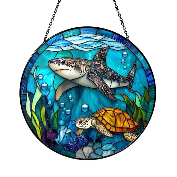 Shark Turtle Ocean Scene Suncatcher – Decorative Marine Window Art
