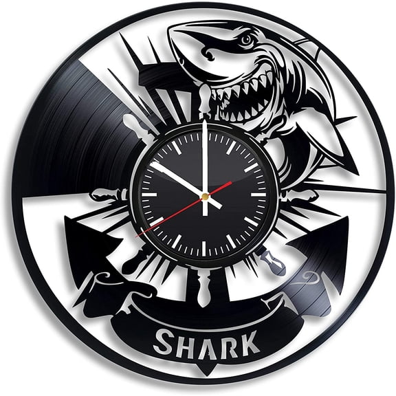 Shark Vinyl Wall Clock,Vinyl Record Clock Unique Room Home Decorations Black Handmade Art Gift