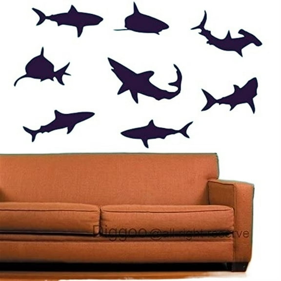 Shark Wall Decal Beach Decor - Shark Decor Vinyl Wall Decals Set of Eight Sharks Graphic