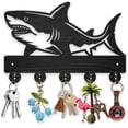 thumbnail image 1 of Shark Wall Mount Coat Rack Wood Fish Key Hanger for Wall 11.8×7.9inch Sea Ocean Creatures Key Holder Key Rack 5 Alloy Hooks Black Wall Art Decor for Gift Living Room Office Entryway, 1 of 9
