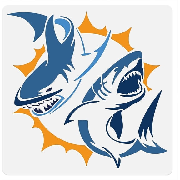 Shark Wall Stencil Template 11.8 x 11.8 Inch Reusable Plastic Ocean Sea Creature Themed Stencil for Painting on Wood Wall Floor Fabric Glass DIY Home Decor