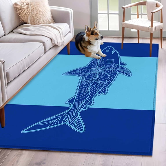 Shark Washable Area Rugs 3'x5', Summer Beach Low Pile Throw Living Room Rug Non-Slip Sturdy Edge Binding Carpet for Indoor Entryway Bedside Kitchen