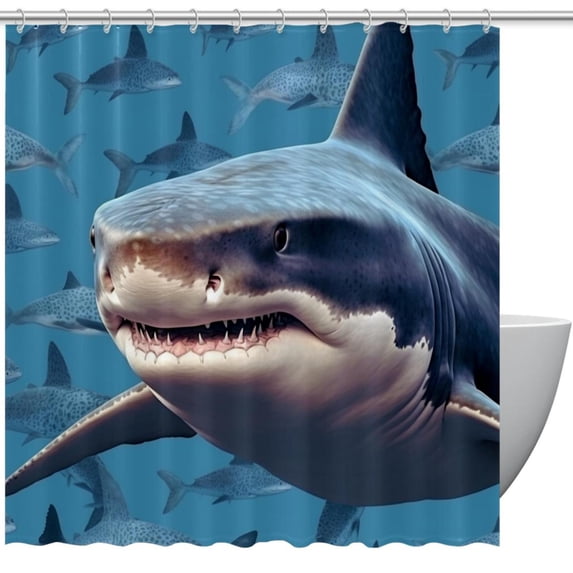 Shark Waterproof Bathroom Curtain Set with Hooks - Printed Shower Curtain for Bathroom Decoration