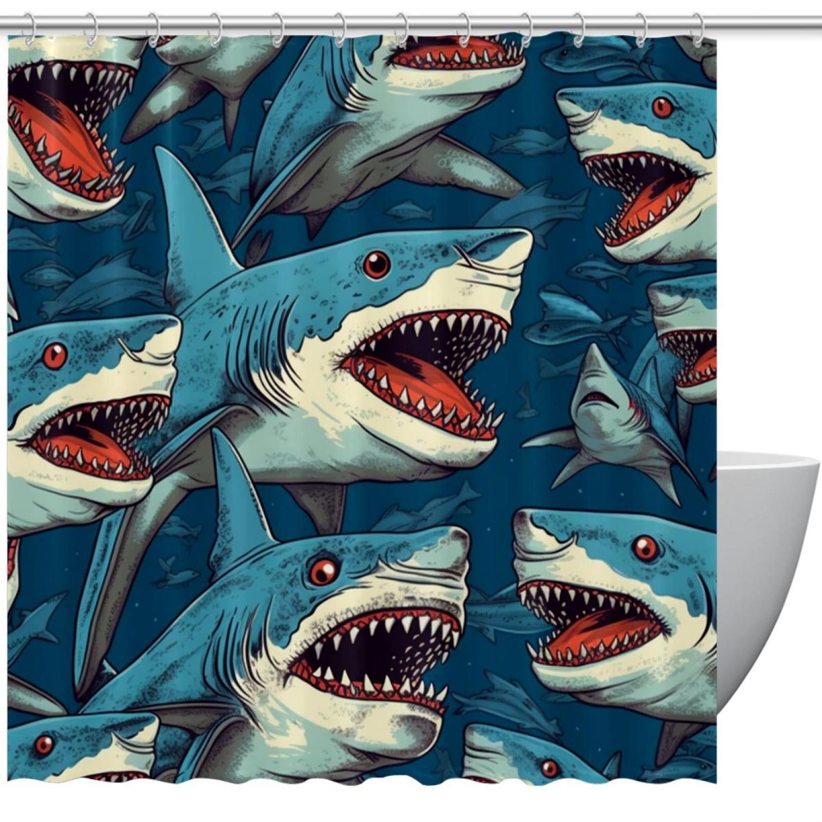 Shark Waterproof Bathroom Decoration Shower Curtain Set with Hook ...