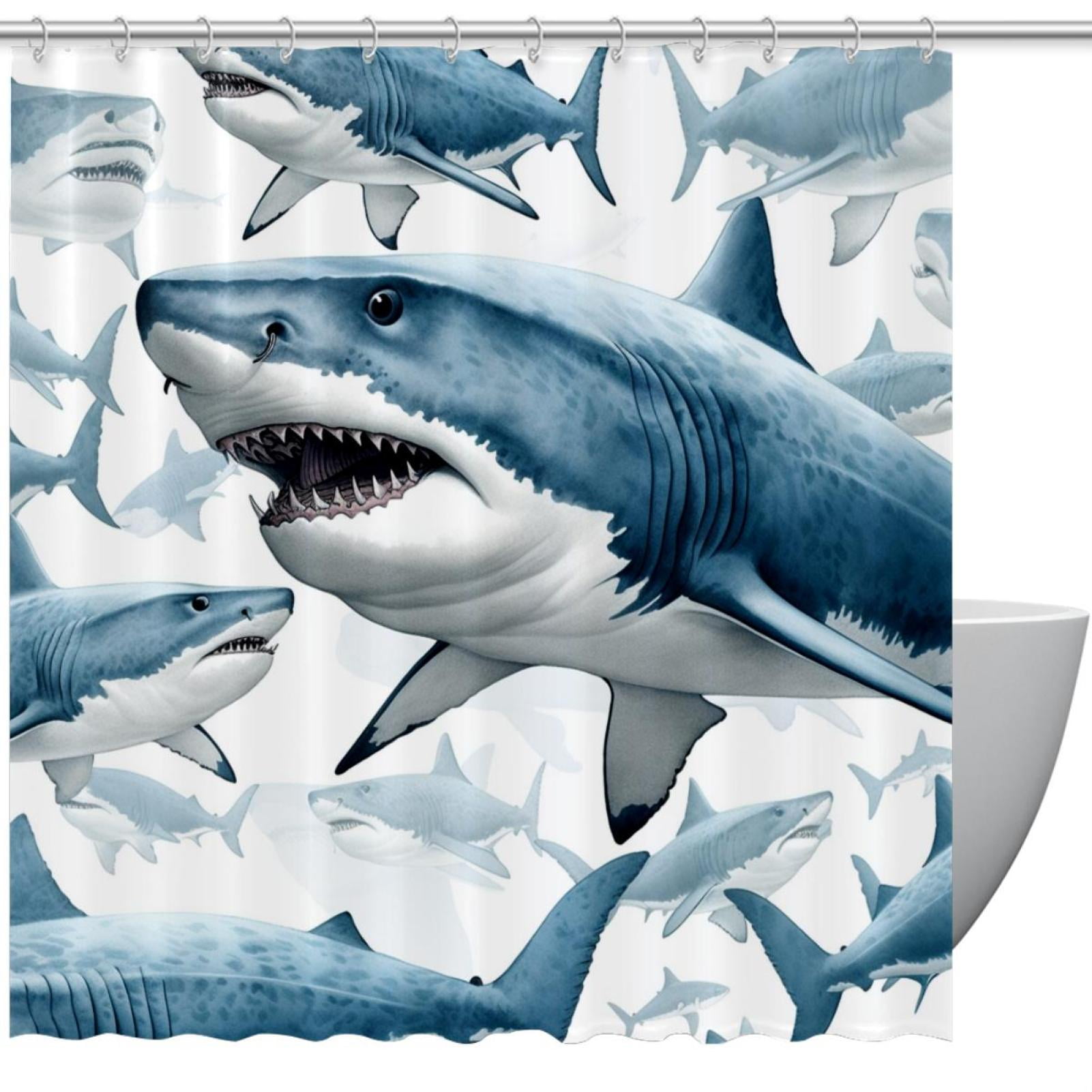 Shark Waterproof Shower Curtain Set with Hook, Printed Design for ...