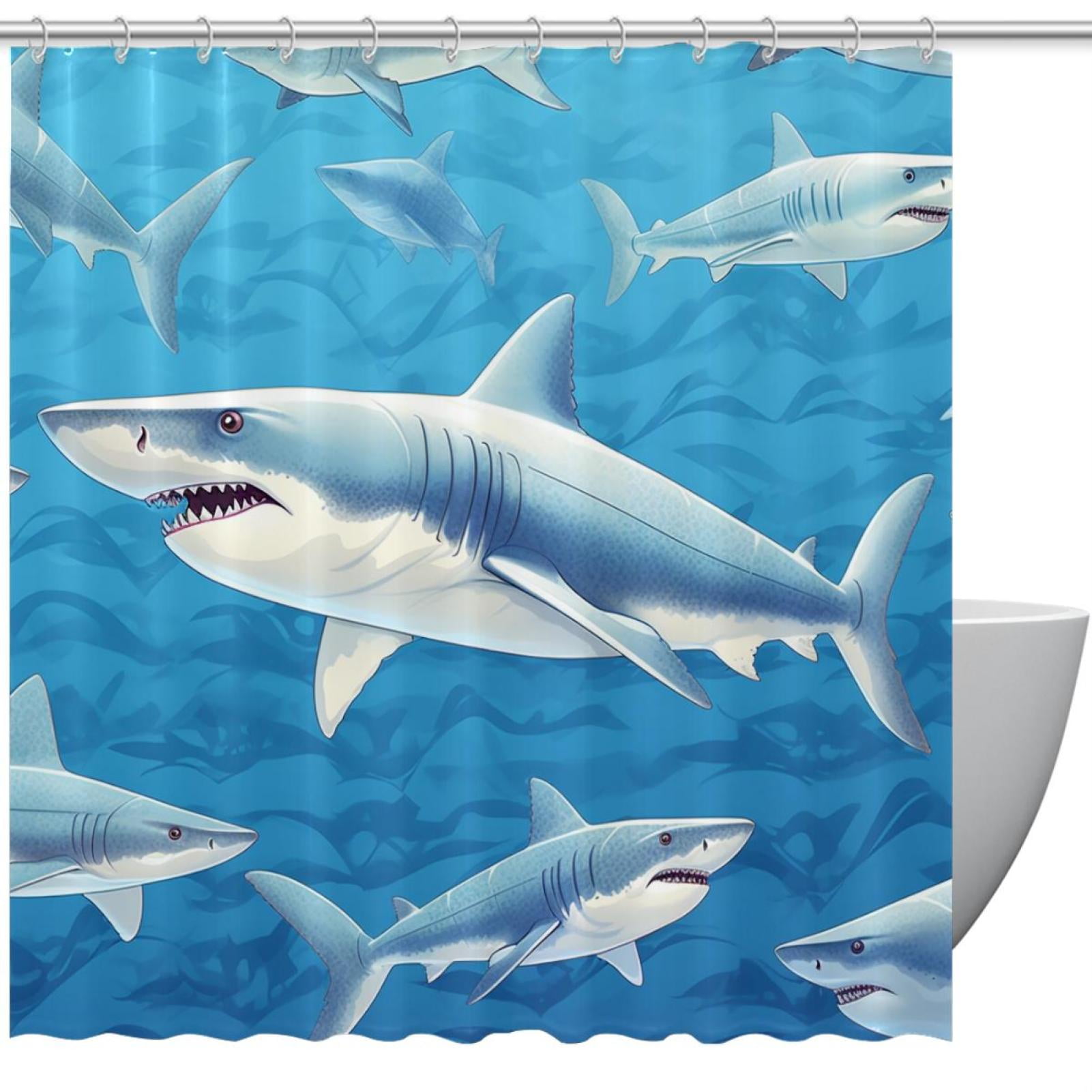 Shark Waterproof Shower Curtain Set with Hook, Printed Design for ...