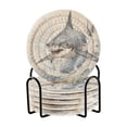 thumbnail image 1 of Shark Wave Blue 6 Pcs Drink Coasters with Holder Absorbent Coasters Woven Coasters for Drinks Table Desk Protection Home Decor, 1 of 7