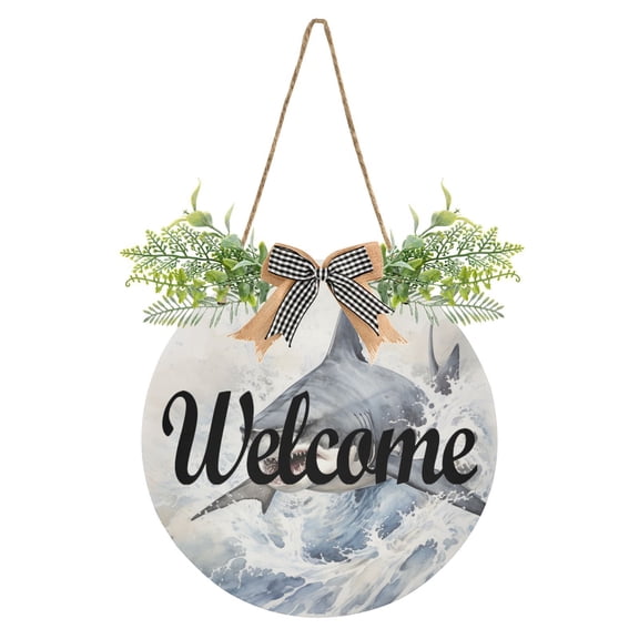 Shark Wave Blue Welcome Sign for Front Door Wreath Door Sign for Farmhouse Porch Decoration Indoor Outdoor