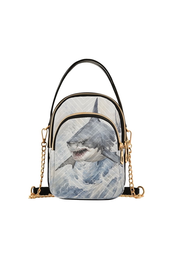 Shark Wave Blue Women Quilting Handbags Shoulder Bag Cross Body Bag with Crossbody Strap Hobo Bags Chain Strap