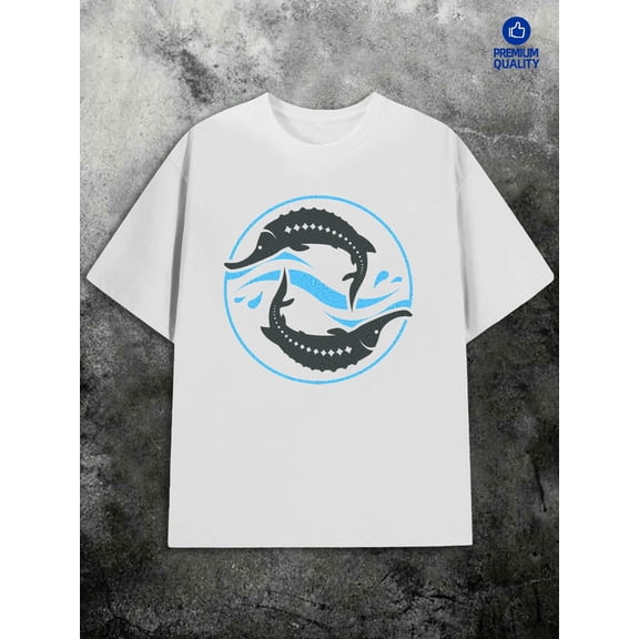 Shark Wave Tee fish t-shirts funny t shirts men's 180G 100% Cotton white clothing, perfect for every day Spring and summer clothing Wearable year-round for men funny for 60 year old fishing
