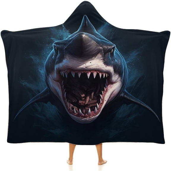 Shark Wearable Blanket Fleece Hooded Robe Cloak Throw Quilt Poncho Microfiber Sherpa Plush Warm Wrap for Kids Adults