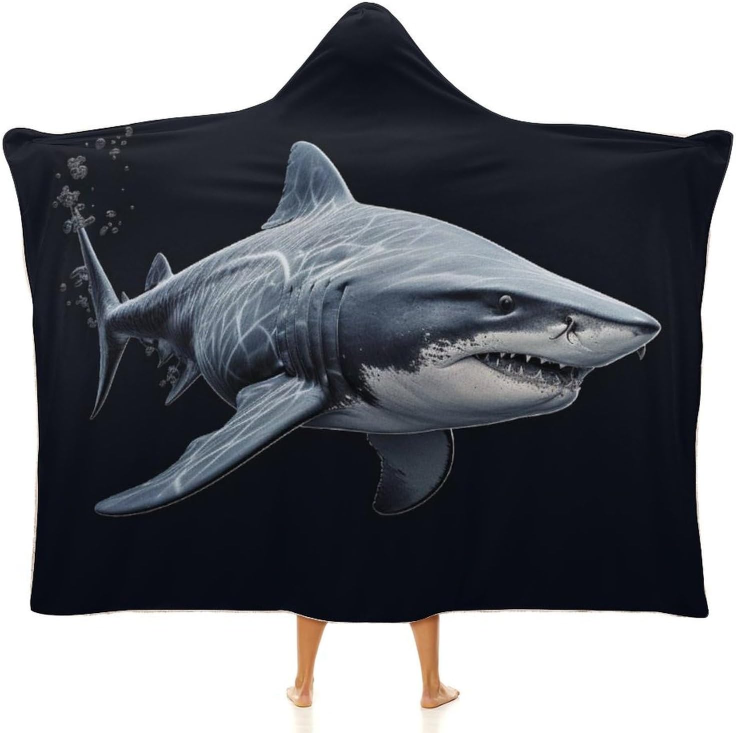 Shark Wearable Blanket Soft Cozy Plush Fleece Blanket Hoodie for Couch, Hooded Blanket Decorative for Shark Lovers