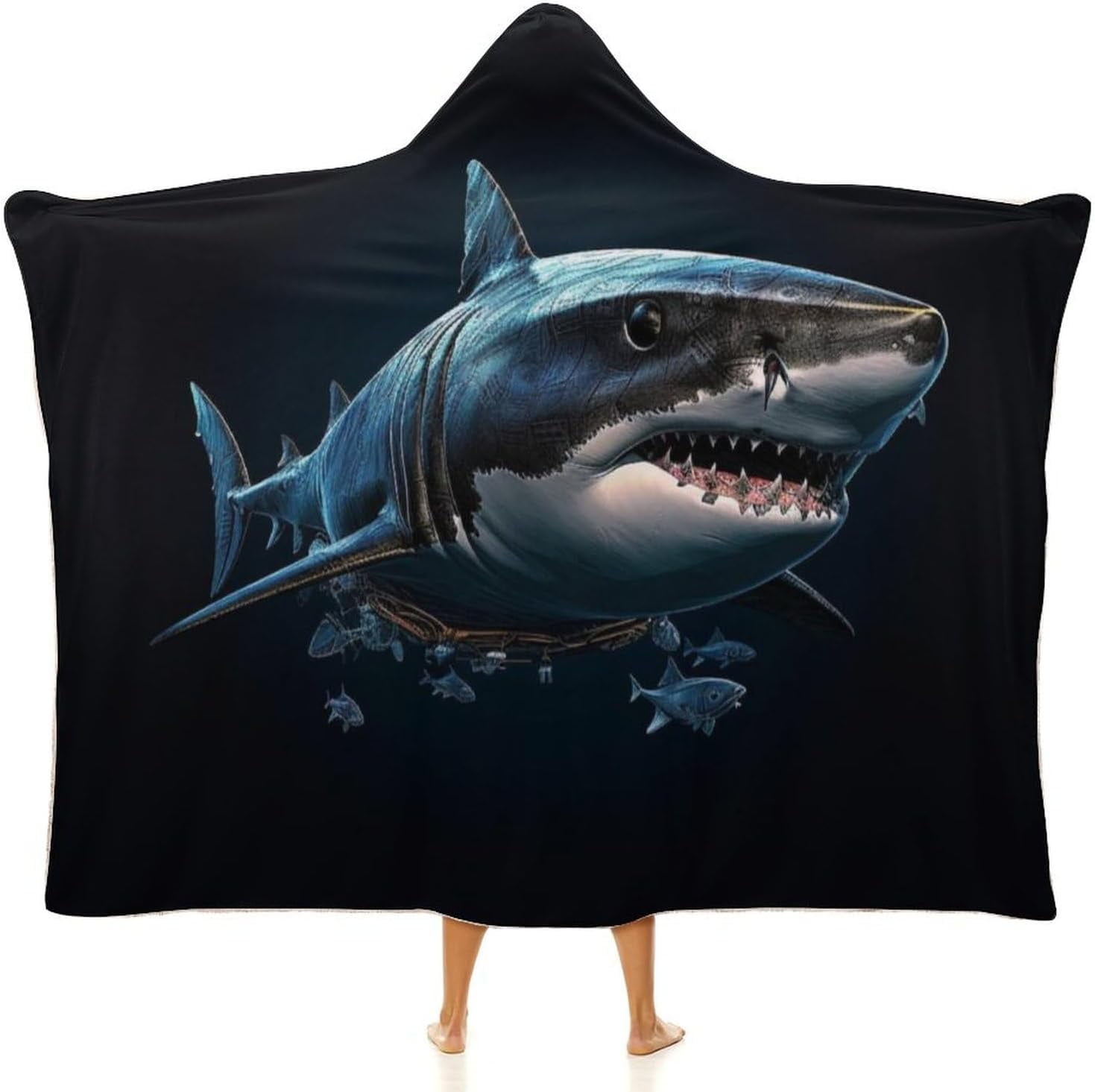 Shark Wearable Blanket Soft Cozy Plush Fleece Blanket Hoodie for Couch, Hooded Blanket Decorative for Shark Lovers