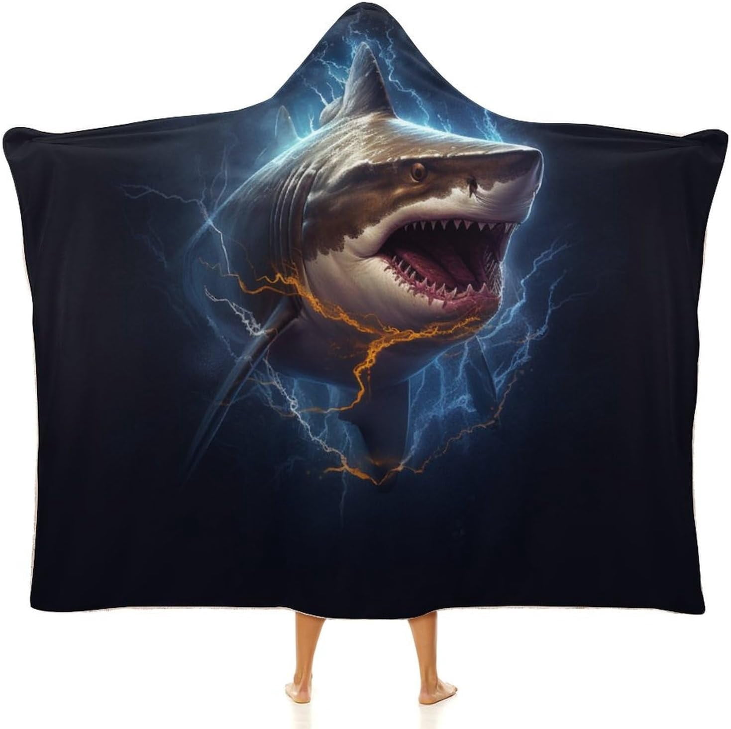 Shark Wearable Blanket Soft Cozy Plush Fleece Blanket Hoodie for Couch, Hooded Blanket Decorative for Shark Lovers