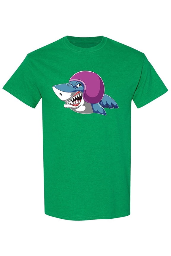 Shark Wearing Helmet T-Shirt Men -Image by Shutterstock, Male Small