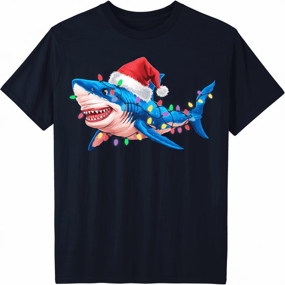 Shark Wearing Santa Hat Christmas - Shark Lover Xmas T-Shirt