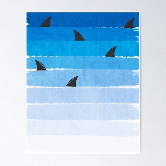 Shark Week Blue Ocean Kids Pattern Art Poster, Unframed Canvas 16x20in
