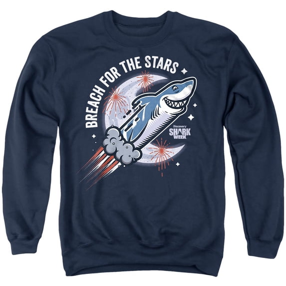 Shark Week Officially Licensed Breach for the Stars Unisex Adult Crewneck Sweatshirt, Navy, 3X-Large