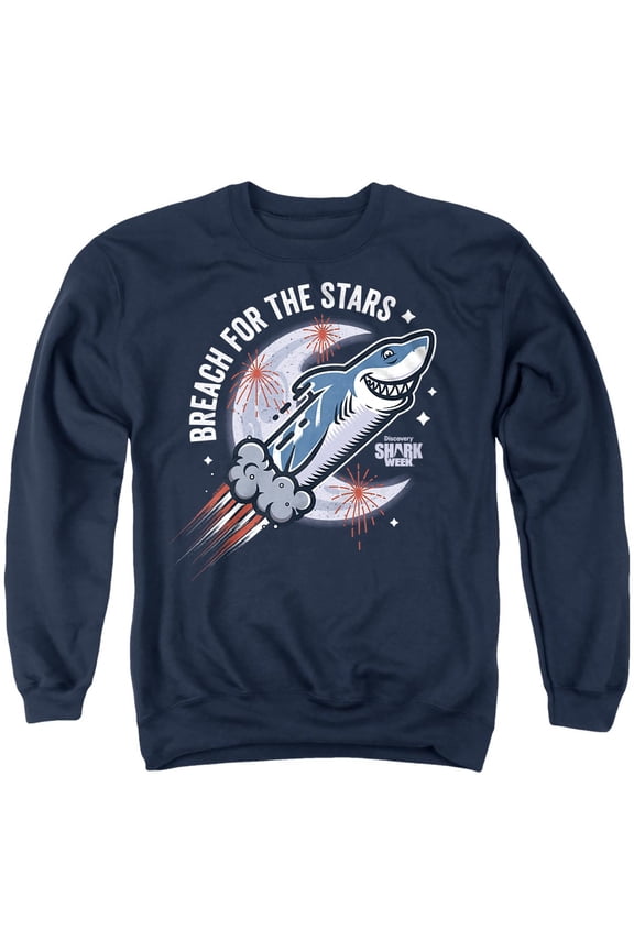 Shark Week Officially Licensed Breach for the Stars Unisex Adult Crewneck Sweatshirt, Navy, Small